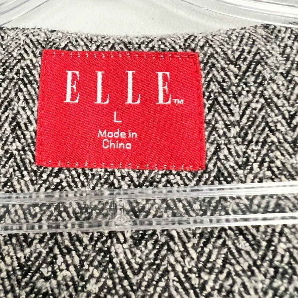 ELLE Womens Cropped Blazer Button Up 3/4 Sleeve Black/Gray Size Large Pockets